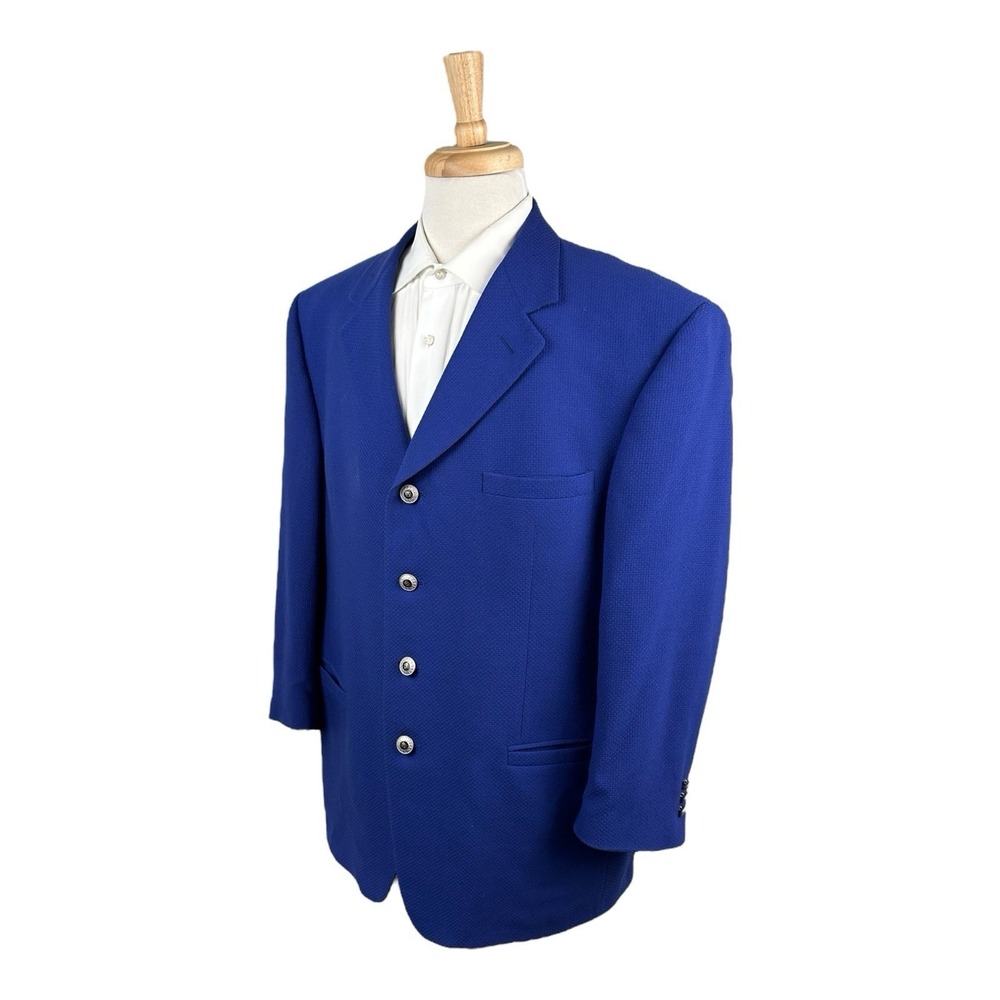 Versace V2 Vintage Royal Blue Wool Blend Metal Button Blazer Size 46R